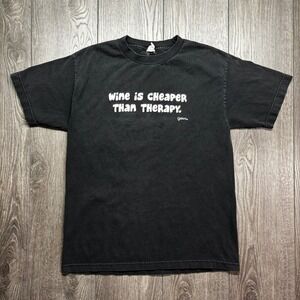 Grimm Wine is Cheaper Than Therapy Graphic Shirt Mens Medium Black Vintage Y2k